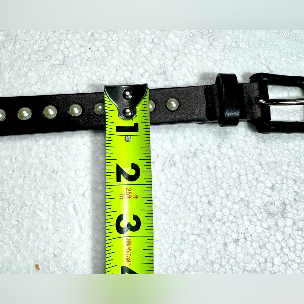 Leather Black Studded Belt with Pearls Classic - Picture 4 of 14